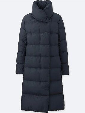 Uniqlo Goose Down - Navy Long Puffer Coat with High Collar